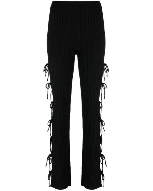 DANIELLE GUIZIO Black Ribbed-knit Tied Trousers