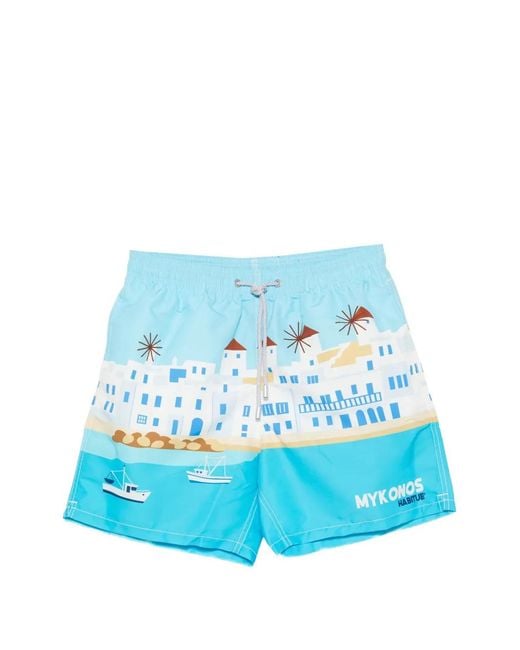 Mc2 Saint Barth Blue Gustavia Placed-Print Swim Shorts for men