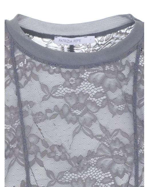 Patrizia Pepe Gray Lace-Embroidered T-Shirt