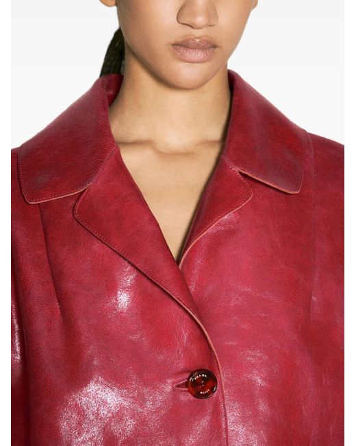 Prada Red Button-Fastening Leather Coat