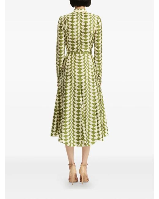 Oscar de la Renta Yellow Geometric-Print Midi Dress