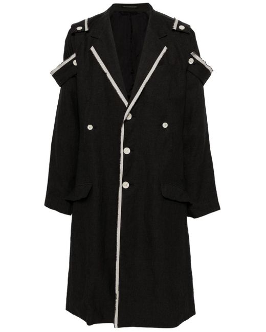 Yohji Yamamoto Black Contrast-trim Ramie Coat for men
