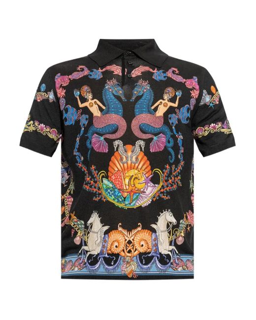 Versace Black Coral Theatre Knit Polo Shirt for men