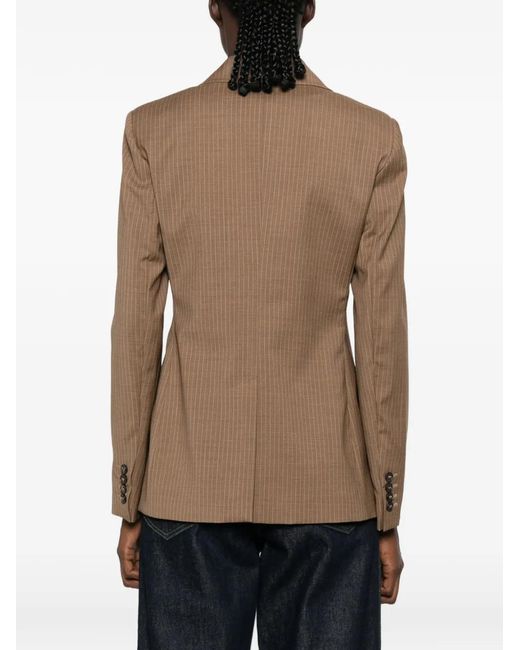 Max Mara Brown Mstumico Pinstripe Double-Breasted Blazer