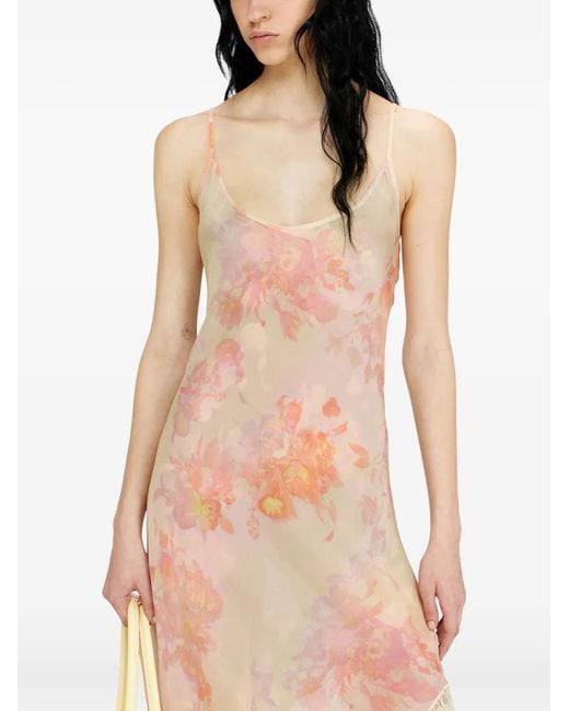 DIESEL White Midi Floral-Print Lace-Trim Dress
