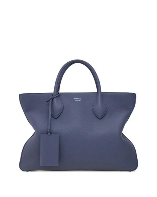 Ferragamo Blue Monogram Structured Leather Tote Bag
