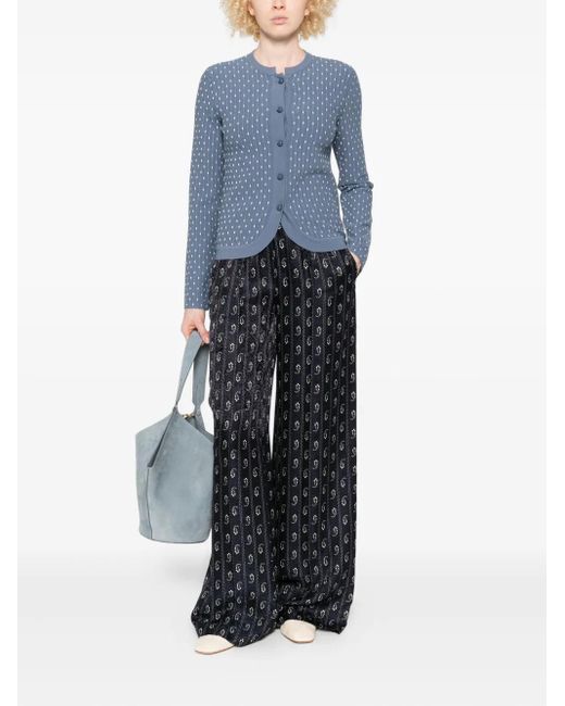Emporio Armani Blue Dot-Pattern Ribbed Cardigan