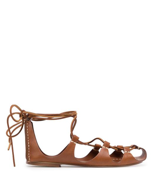 Polo Ralph Lauren Leather Lace-up Flat Sandals in Brown - Lyst
