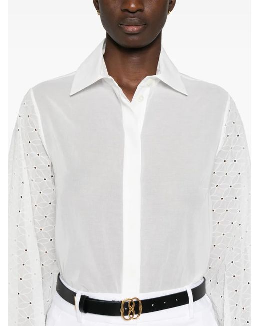 Eleventy White Embroidered Semi-Sheer Shirt