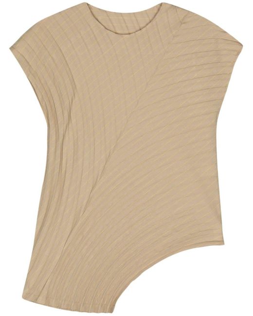 Issey Miyake Natural Neutral Curved Pleats Top