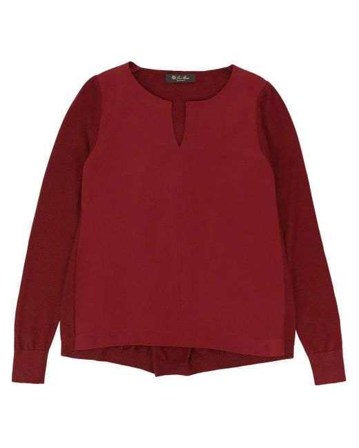 Loro Piana Vネック シルクブラウス Red