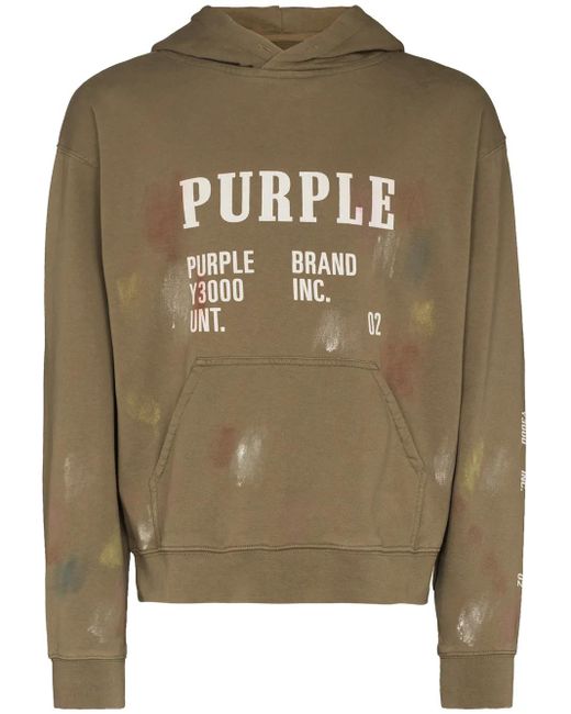 Purple Brand Green Logo-Print Long-Sleeve Hoodie for men