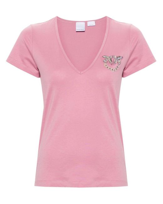 T-shirt con applicazione Love Birds di Pinko in Pink