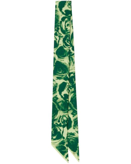 Burberry Green Rose-print Silk Scarf