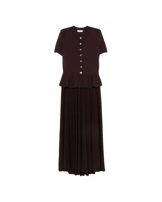 Sandro Purple Peplum-Hem Buttoned Knitted Dress