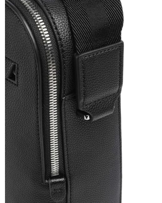 Boss Black Logo-Detail Leather Messenger Bag for men