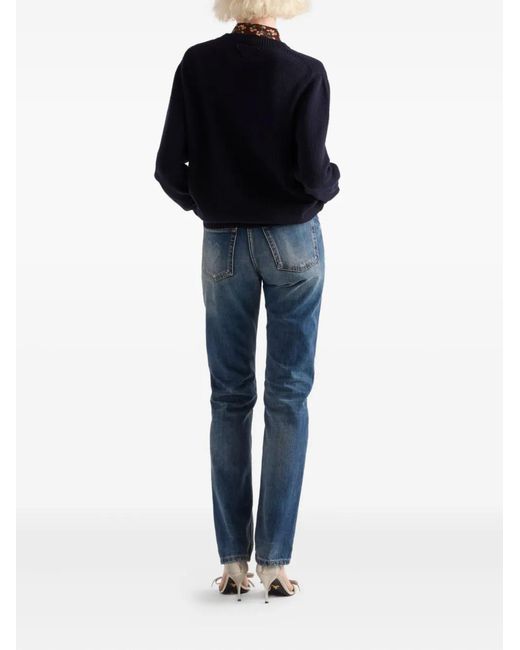 Prada Blue Ribbed Crew-Neck Sweater