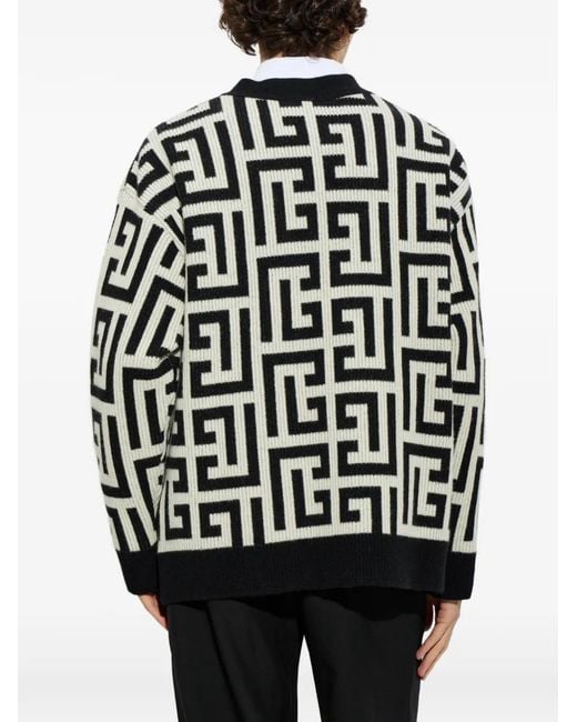 Balmain Black Monogram-Pattern Cardigan for men