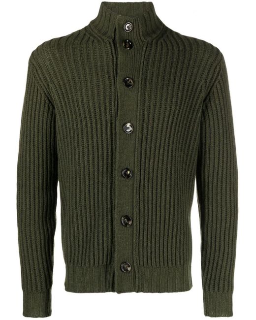 Dell'Oglio Green High-neck Cashmere Cardigan for men