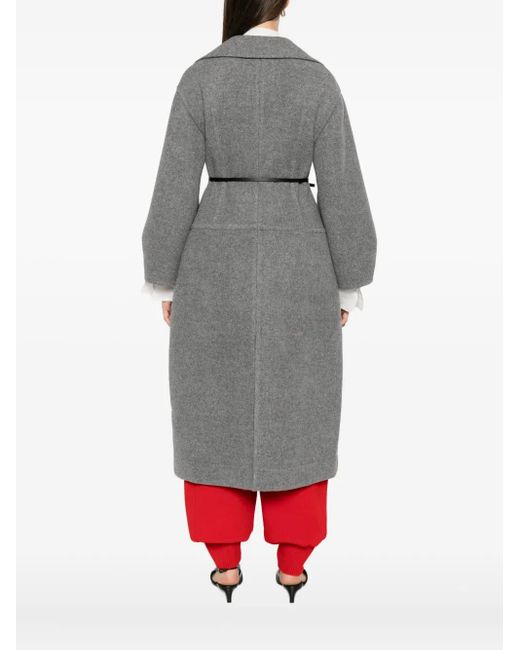 Jil Sander Gray Belted Wool-Cotton Coat