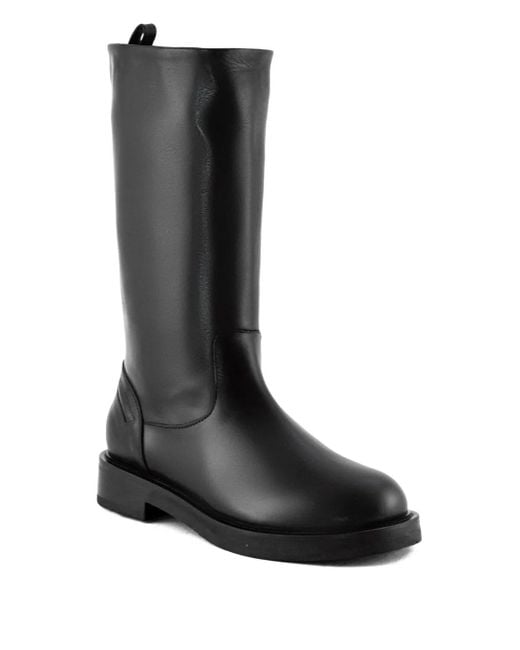 Julie Dee Black Pull-Tab Leather Knee-High Boots