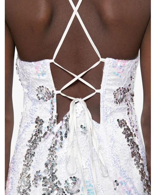 For Love & Lemons White Sequin-Embellished Lace Mini Dress