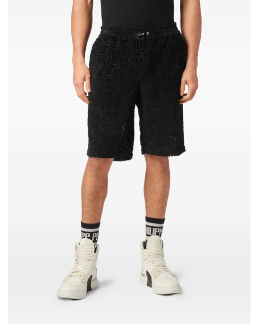 Philipp Plein Black Hexagonal-Logo Shorts for men