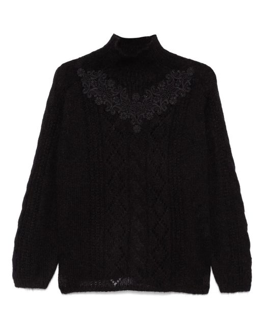 Twinset Black Lace-Detail Sweater