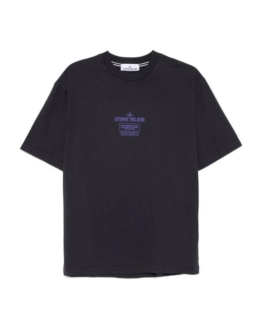 Stone Island Blue 2100037 Combed Cotton Logo-Plaque T-Shirt for men