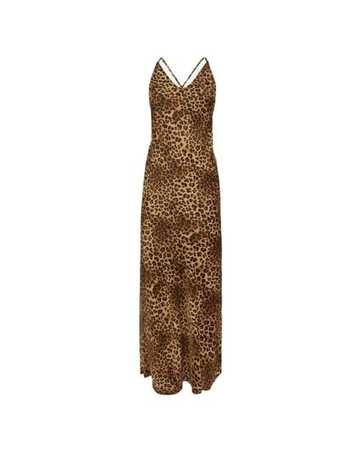Mc2 Saint Barth Natural Leopard-Print Satin Maxi Dress