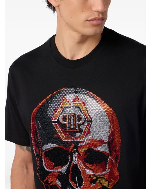 Philipp Plein Black Rhinestone-Skull T-Shirt for men