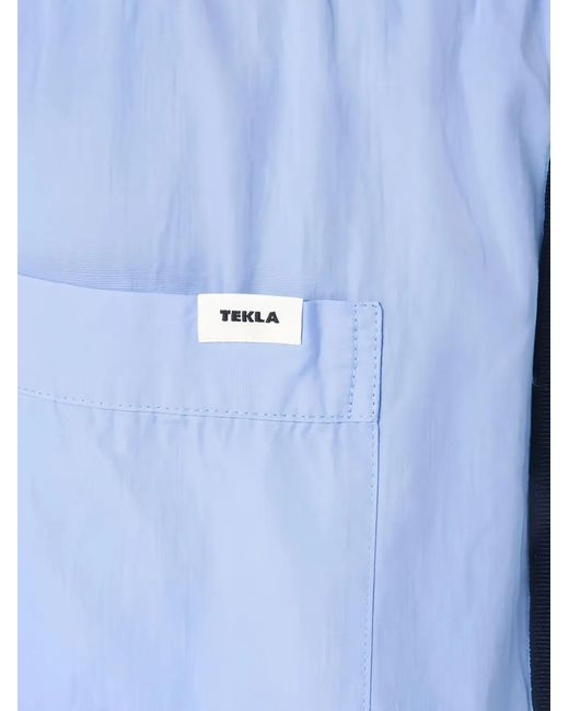Tekla Blue Logo-Patch Tie-Waist Pajama Pants for men