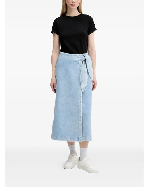 HUGO Blue Tie-Front Denim Midi Skirt