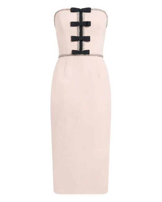 Jenny Packham Natural Odette Bow-Embellished Beaded Midi Dress