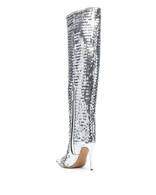 Alexandre Vauthier White Clem Sequinned Knee-High Boots