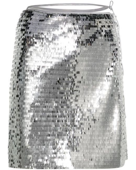 Oseree Gray Sequinned Wrap Miniskirt