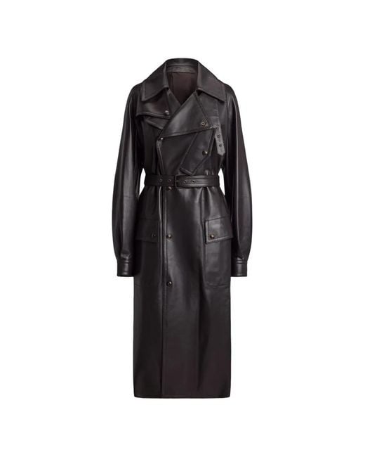 Ralph Lauren Black Bailey Double-Breasted Leather Coat