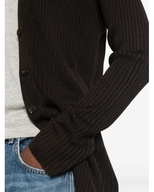 Bompard Black Ribbed-Knit V-Neck Cardigan