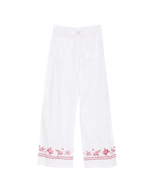 Maison Labiche White Embroidered Wide-Leg Trousers