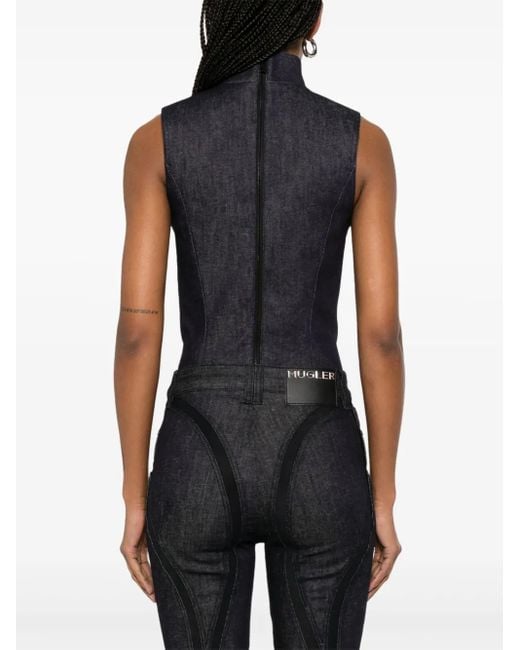 Mugler Blue Cut-Out Denim Bodysuit