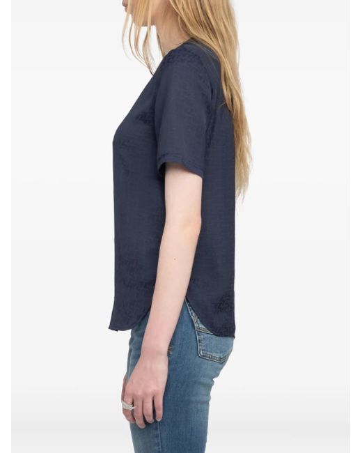 Zadig & Voltaire Blue Lace-Up V-Neck T-Shirt