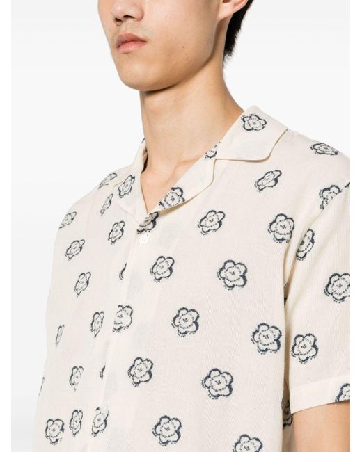 Orlebar Brown Overhemd Met Geborduurde Bloemen in het Natural voor heren