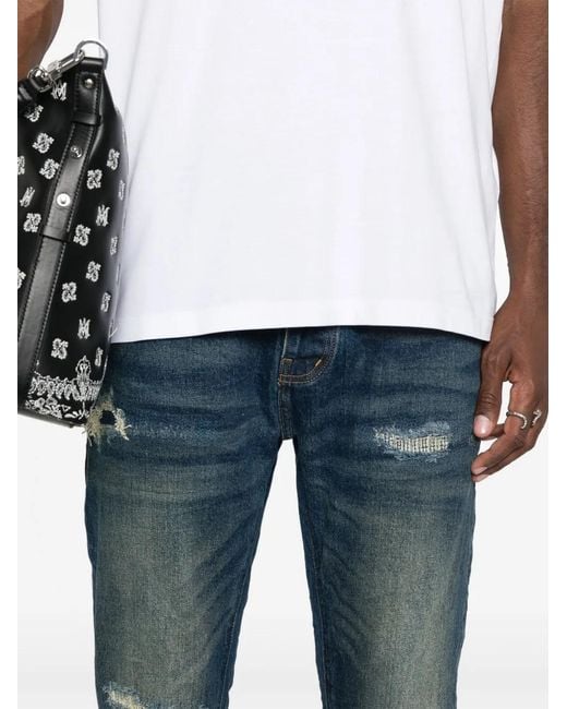 Purple Brand Blue Distressed Skinny Jeans for men