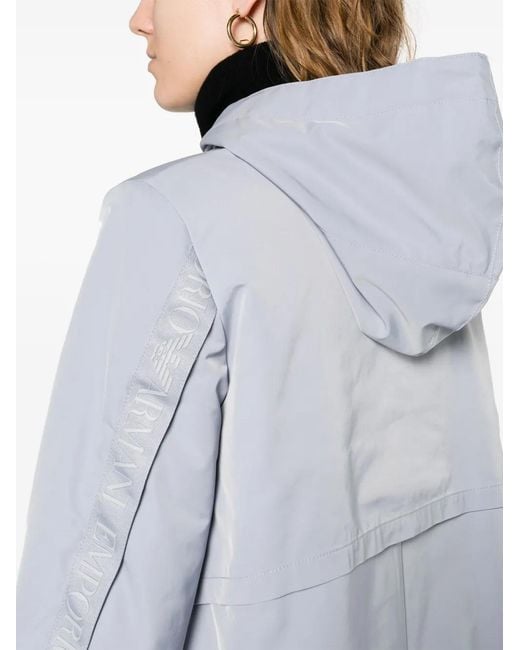 Giorgio Armani Blue Logo-Tape Detail Hooded Parka
