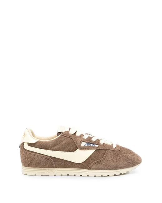 Autry Brown Windspin Suede Logo-Patch Sneakers