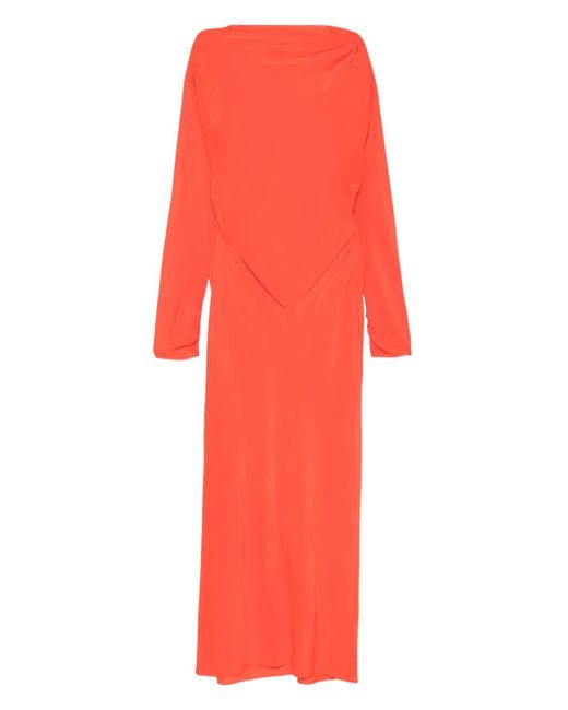 Sir Red Draped Long-Sleeve Midi Dress