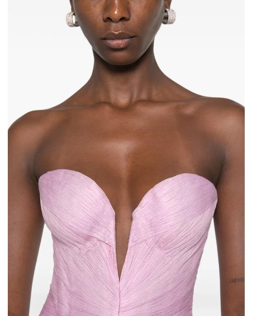 Maria Lucia Hohan Pink Alessandra Pleated Corset-Style Maxi Dress