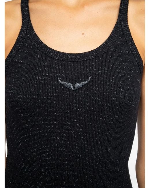 Zadig & Voltaire Black Ribbed Alba Shiny Top