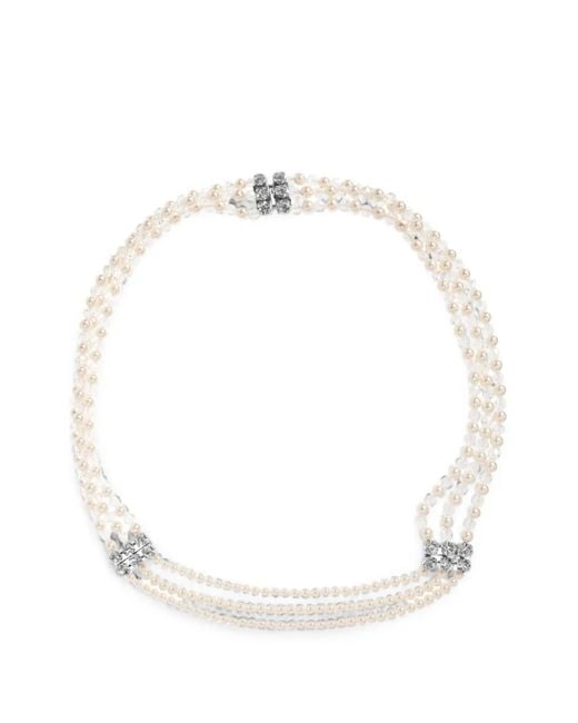 Alessandra Rich White Triple-Strand Crystal-Embellished Necklace