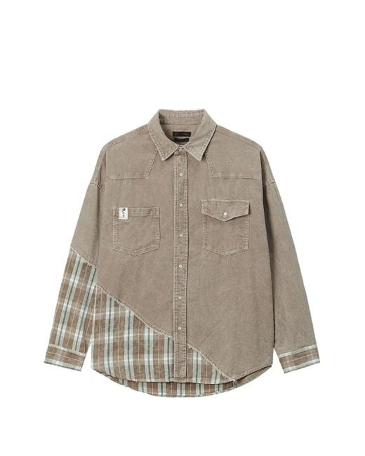 FIVE CM Gray Patchwork Corduroy Shirt for men